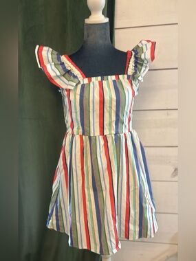 Francesca's Collections Rainbow Stripe Ruffle Strap Dress
